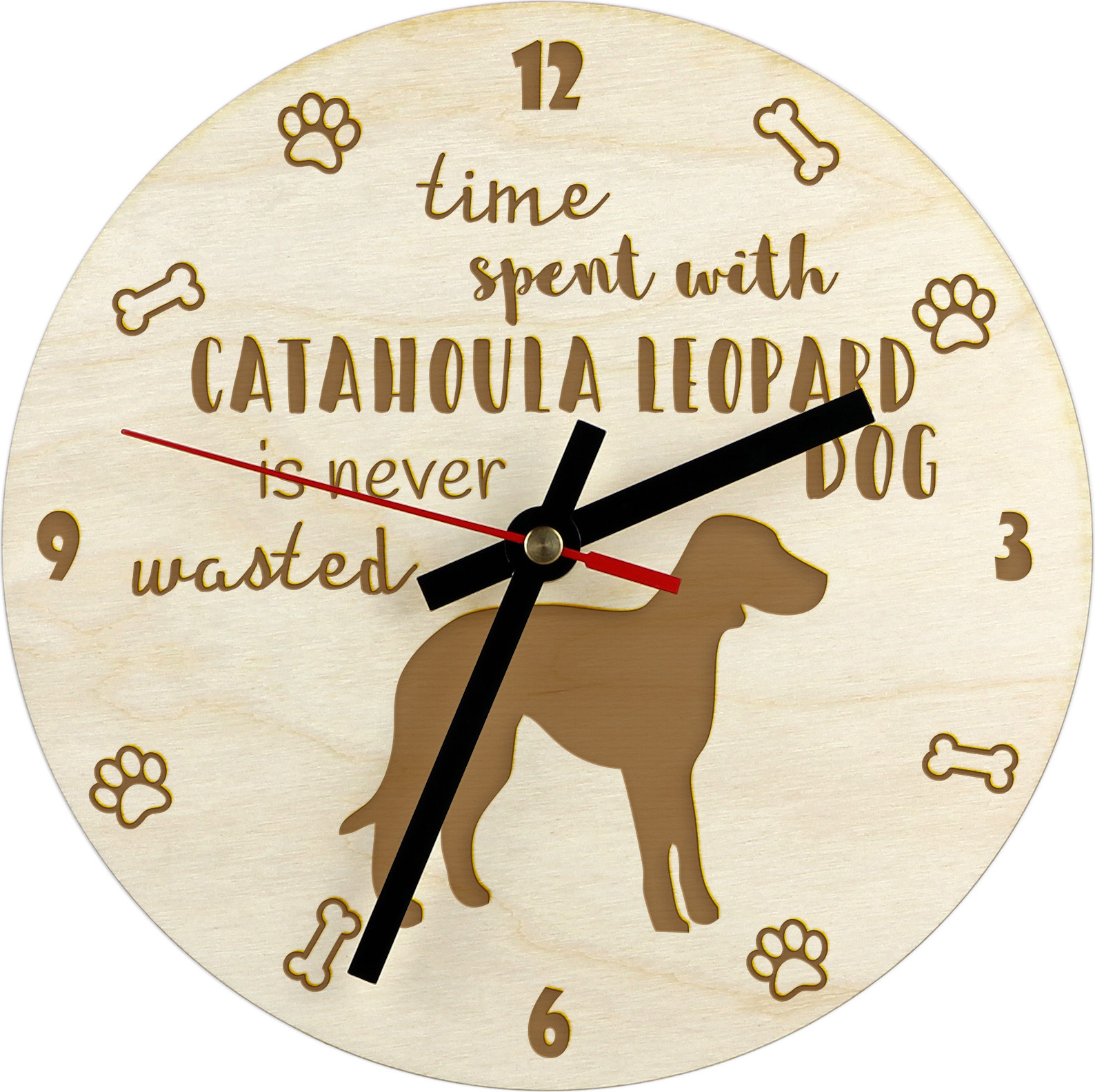 Catahoula leopardí pes - hodiny so psom, drevené hodiny s gravírovaním, personalizované hodiny od Art-Dog
