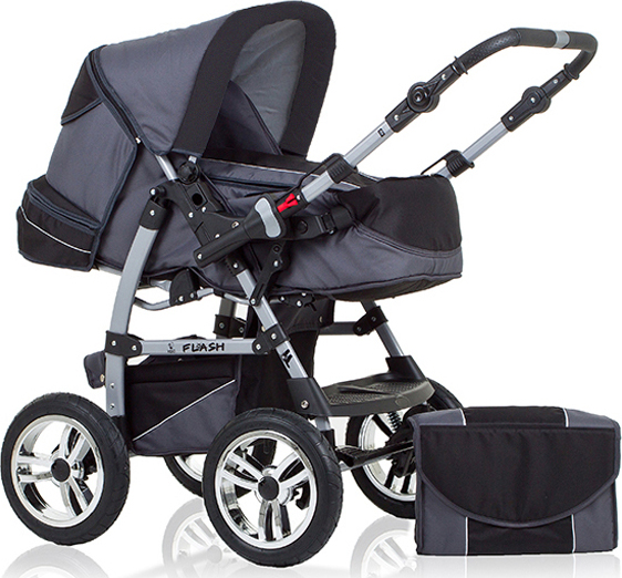 Kinderwagen-Set Flash 2 in 1 in Grau-Schwarz - 14 Teile - in 18 Farben erhältlich