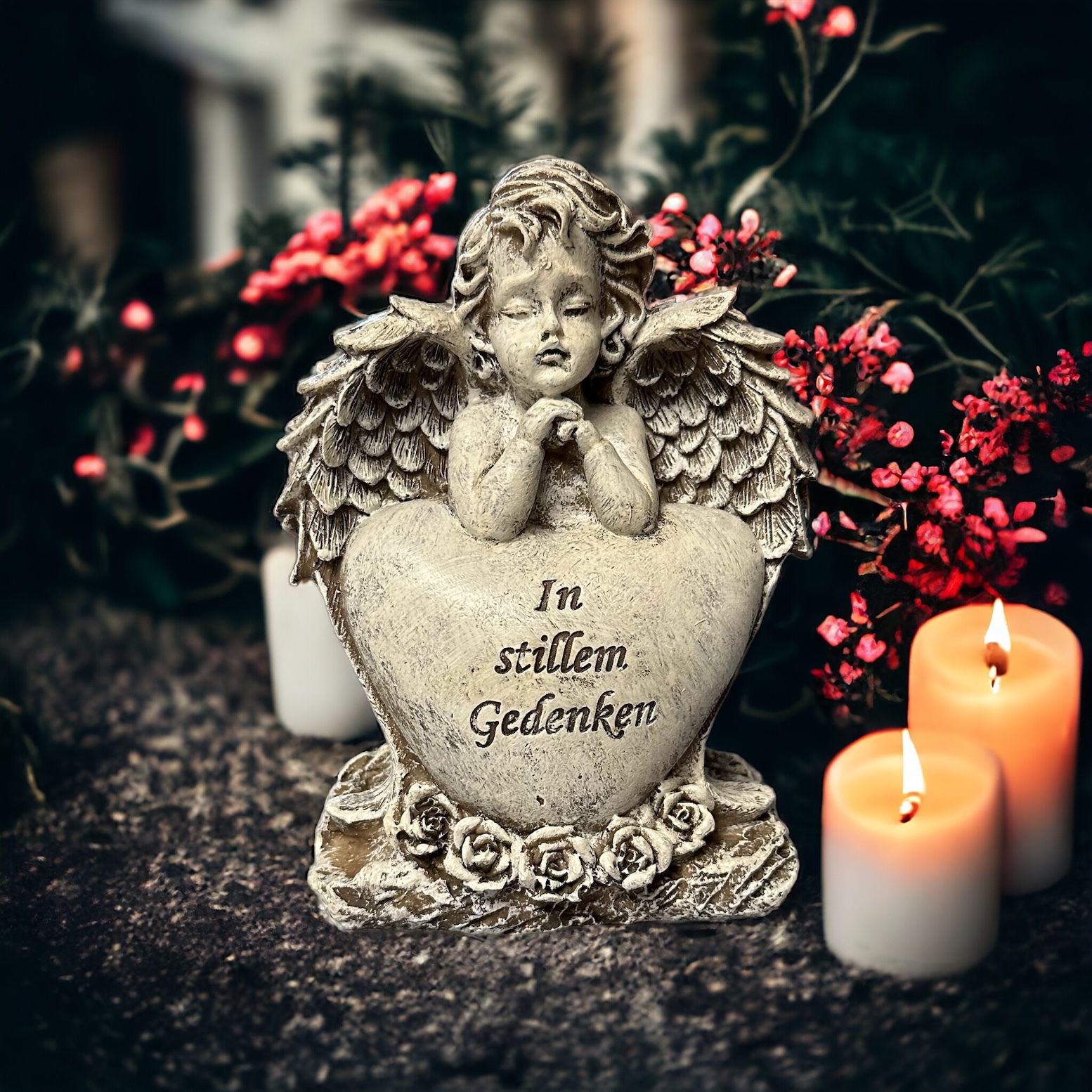 eberin · Grabdeko Trauerengel auf Herz – EIN Stiller Wächter des Gedenkens · Grabschmuck für den Friedhof · Grabengel mit Trauerspruch