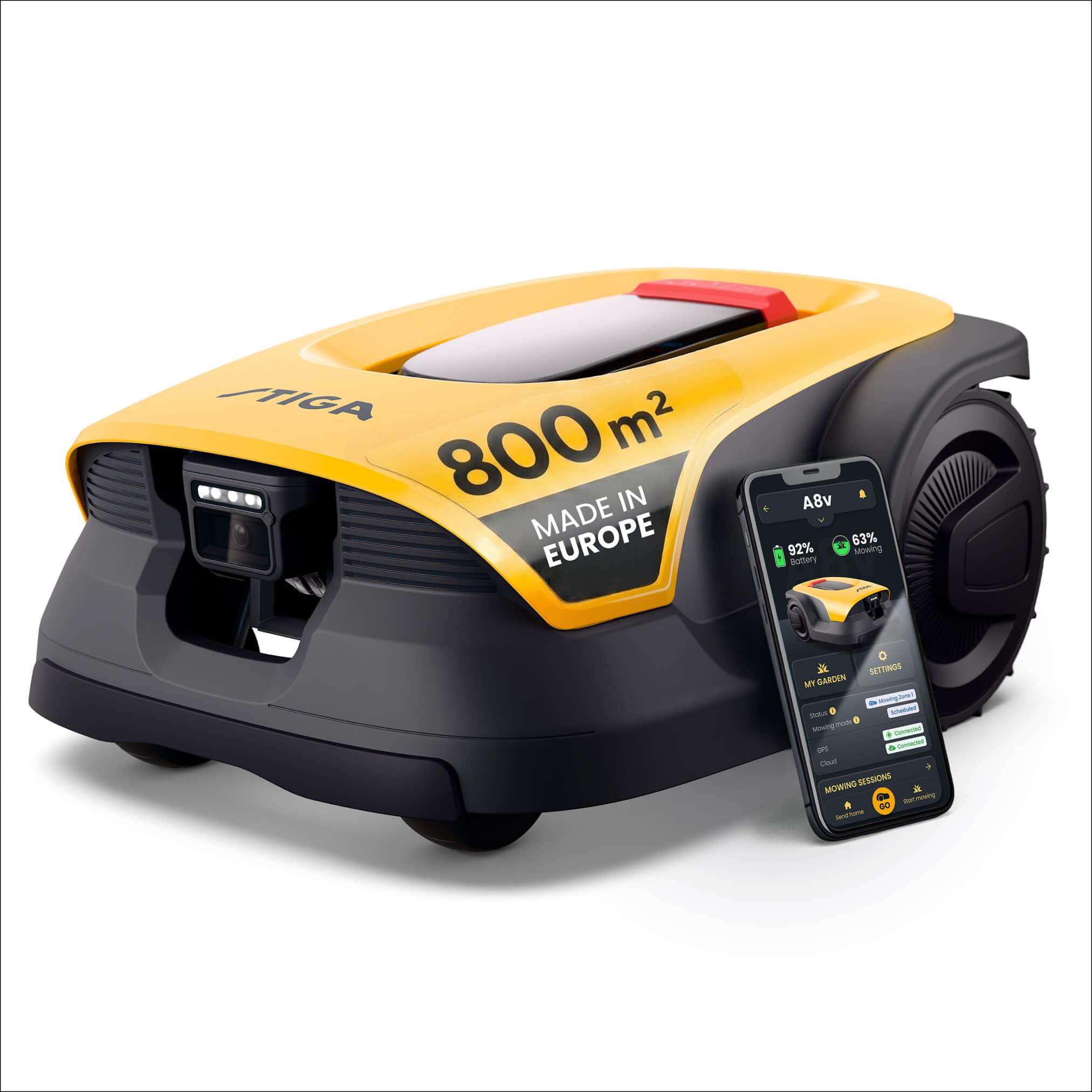 STIGA Mähroboter A 8v | Quad-RTK für akkurates Mähen | HDR Kamera für Hinderniserkennung | Geordnetes Mähe in Mustern und bahnen | Perfekt für 800 m² 2R7114028/ST1