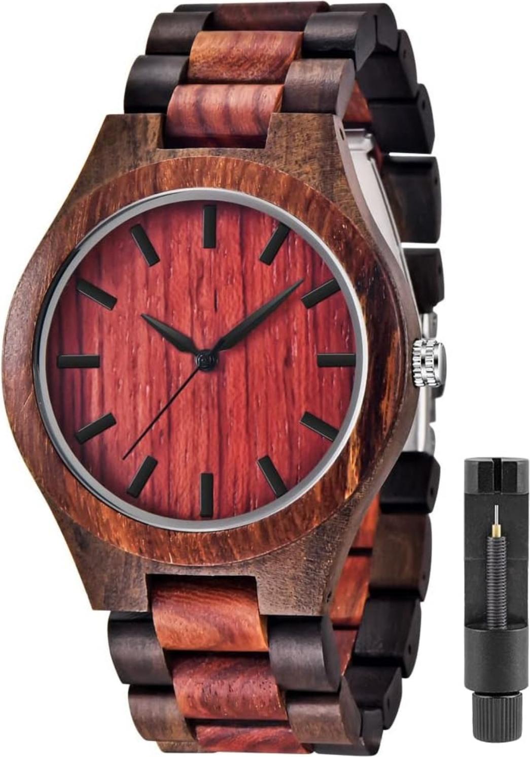 Sonstige Tiong Holzuhr für Damen aus Rotem Holz 100% Handgefertigte Holzuhr für Frauen