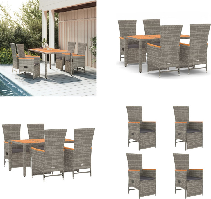 vidaXL 5 tlg. Garten Essgruppe mit Kissen Grau Poly Rattan - Garten Essgruppe - Garten Essgruppen - Essgruppe - Essgruppe Terrasse