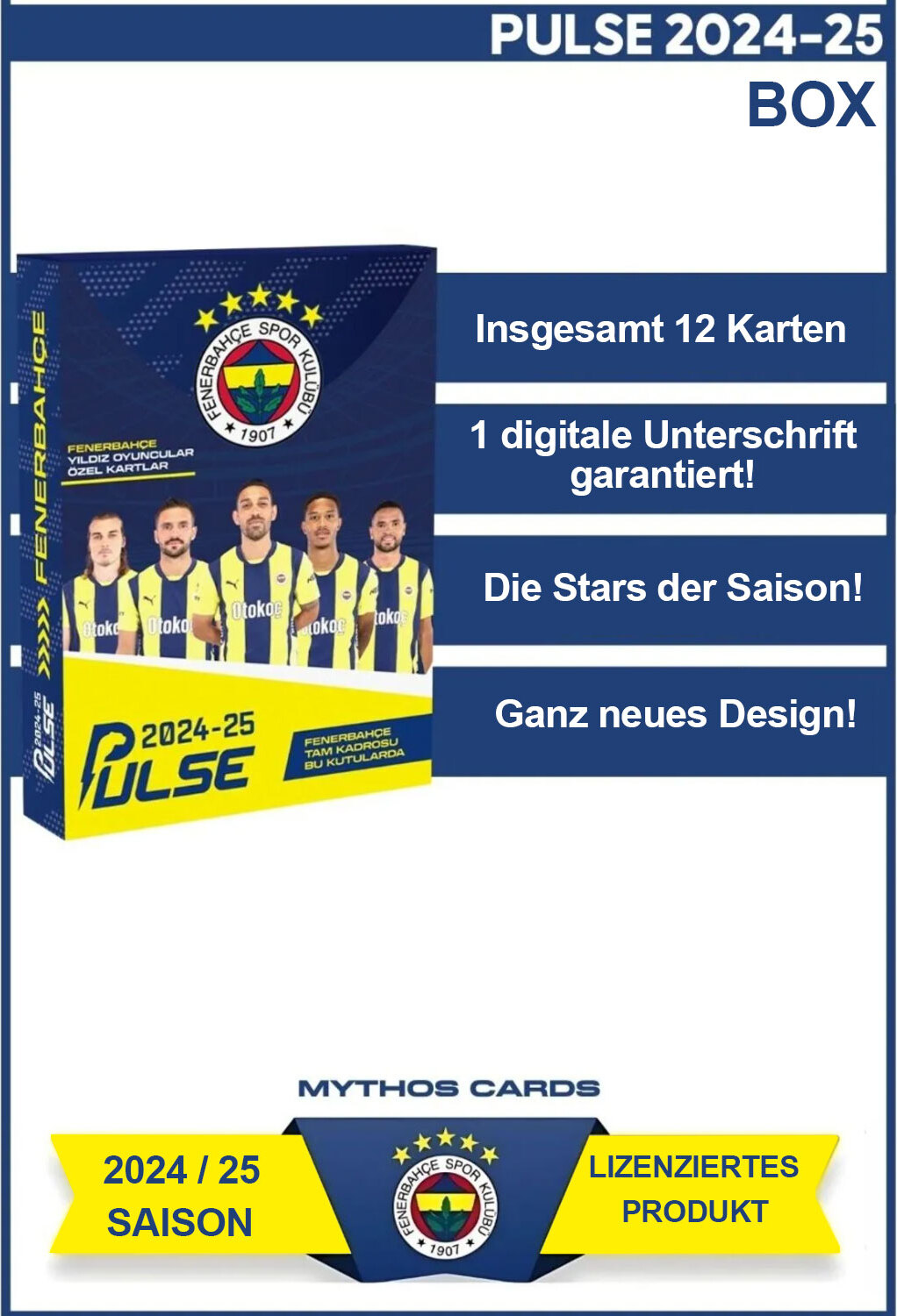 Jungengel Fenerbahçe Pulse 2024/25 – 12 Fußballkarten mit Autogramm Fenerbahce