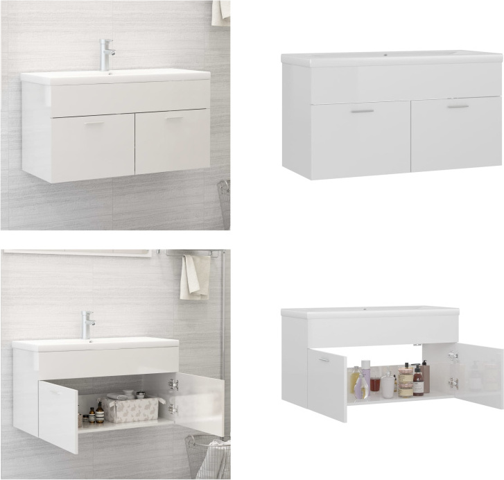 vidaXL Waschbeckenunterschrank mit Einbaubecken Hochglanz Weiß - Waschbeckenunterschrank Mit Waschbecken - Waschbeckenunterschränke Mit Waschbecken - Waschbeckenunterschrank - Waschbeckenunterschränke HL3070844