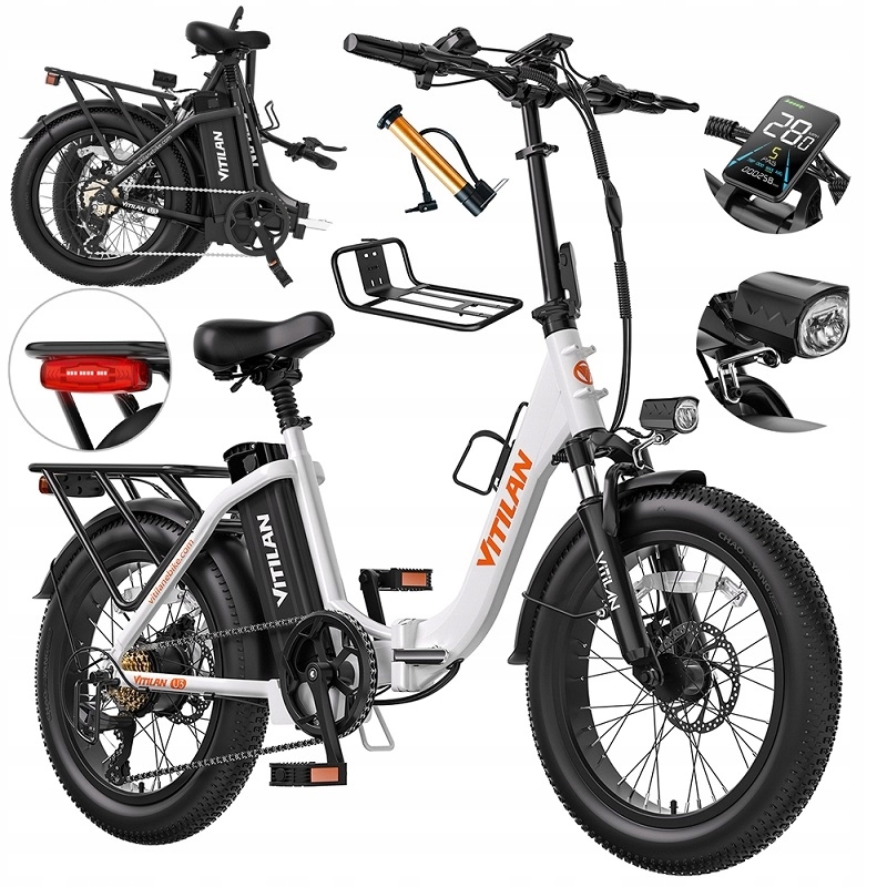VITILAN skladací elektrický bicykel U3 e-bike trekkingový bicykel e-city bike 48V13AH 20 "biely