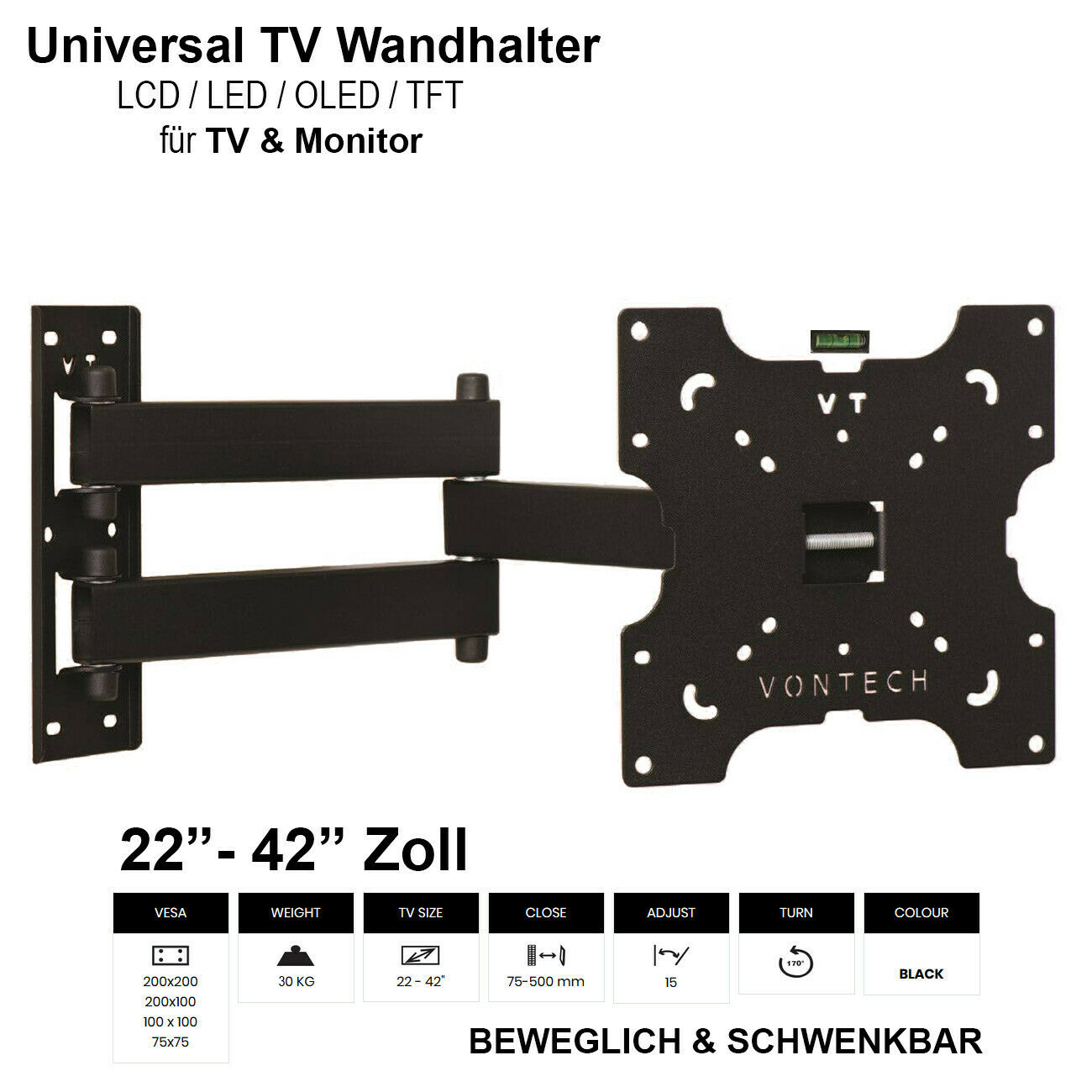 Schwenkbar neigbar TV Wandhalterung Halterung für 17–55Zoll 3D LED LCD Fernseher 