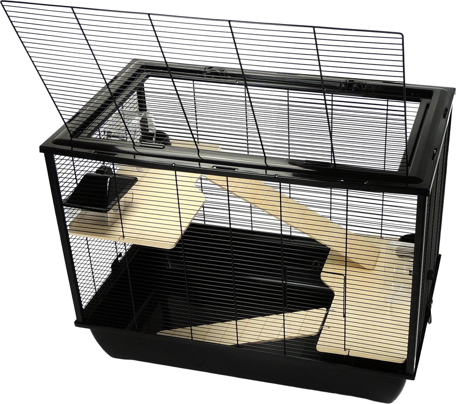 Markenlos Rattenkooi mit Hamsterspielzeug - Mit Hamsterrad - Hamster Käfig mit 2 Etagen - Schwarz