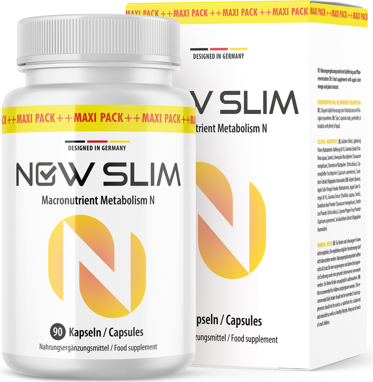 Glory Products OÜ NOW SLIM Macronutrient Metabolism N Kapseln | mit Apfelessig und Pflanzenextrakten | für Frauen & Männer | 90 Kapseln pro Dose