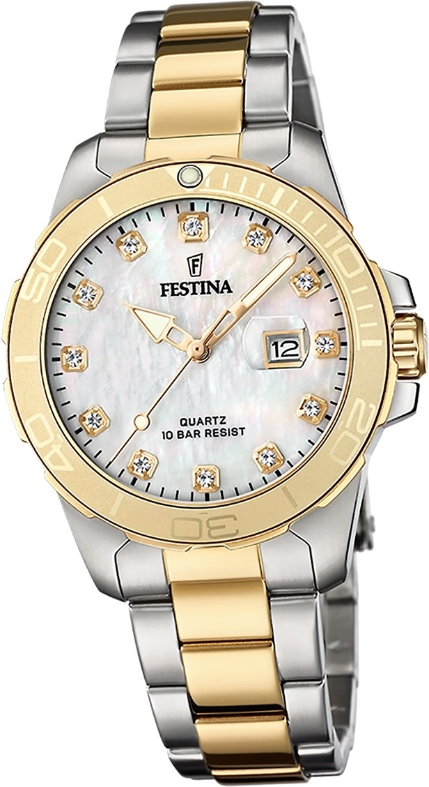 Dámske hodinky Festina z ušľachtilej ocele strieborno-zlaté Festina Boyfriend náramkové hodinky D2UF20504/2