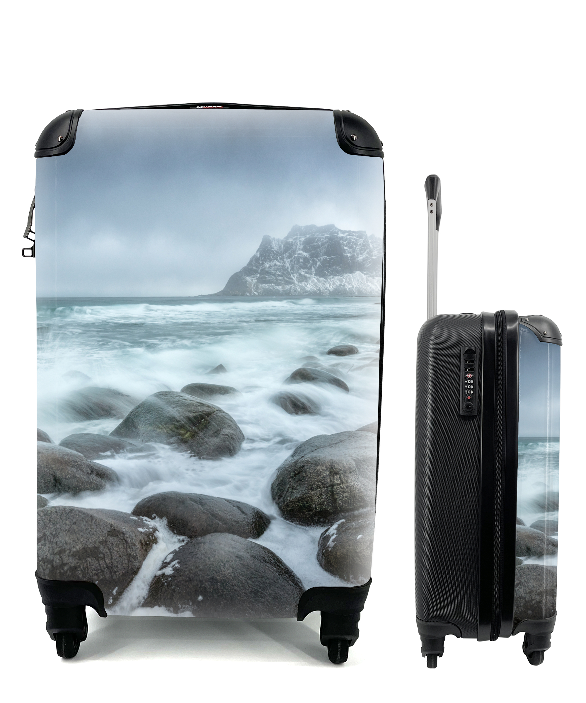 MuchoWow® Koffer Handgepäck Trolley Rollkoffer Kleine Reisekoffer mit 4 Rollen - Meer - Stein - Himmel - Cabin Size < 55x40x23 cm & 55x40x20 cm - Fotokoffer - Kabinenkoffer - Boardgepäck - Reise-Box - Reisekoffer - Reisegepäck - Koffer mit Bild - Trolley für Kinder 68|313176985