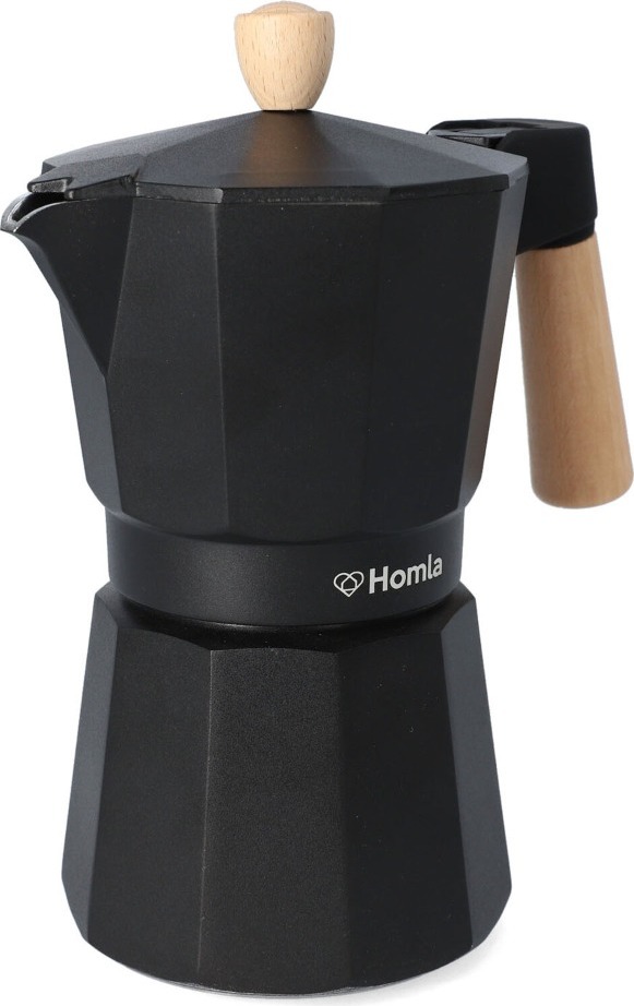 Kaffeemaschine Espressokocher MIA MOKKA schwarz mit Holzgriff 6 Tassen HOMLA