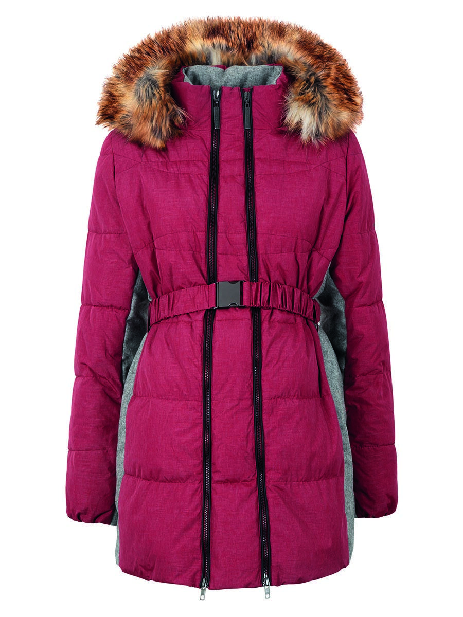 Damen Umstandsmantel mit Fellkapuze Rot Bellybutton Maternity