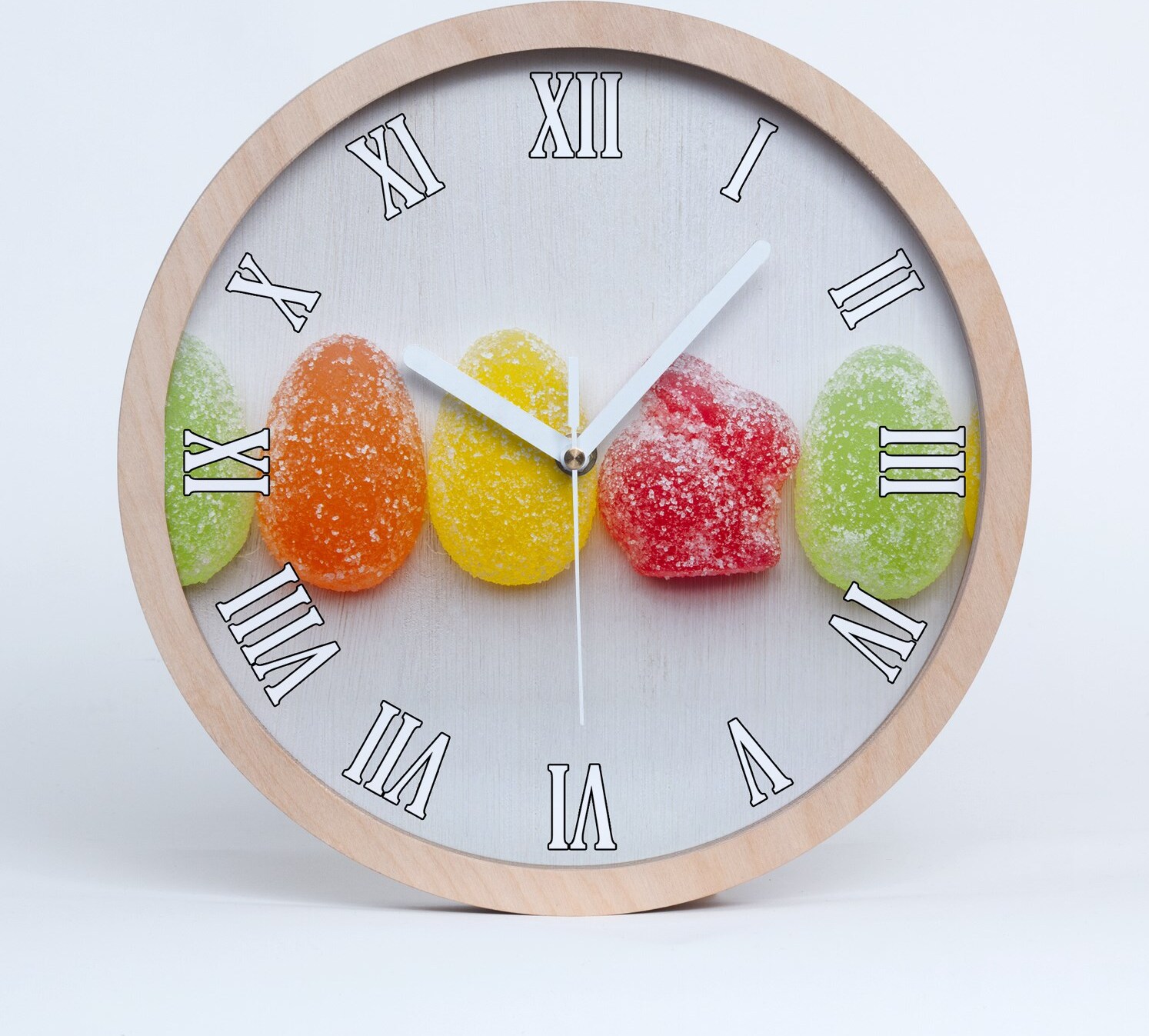 tulup Holzuhr 30fi cm wanduhr - weiße Spitzen - farbige Gummibärchen zdo-30-b-100073864