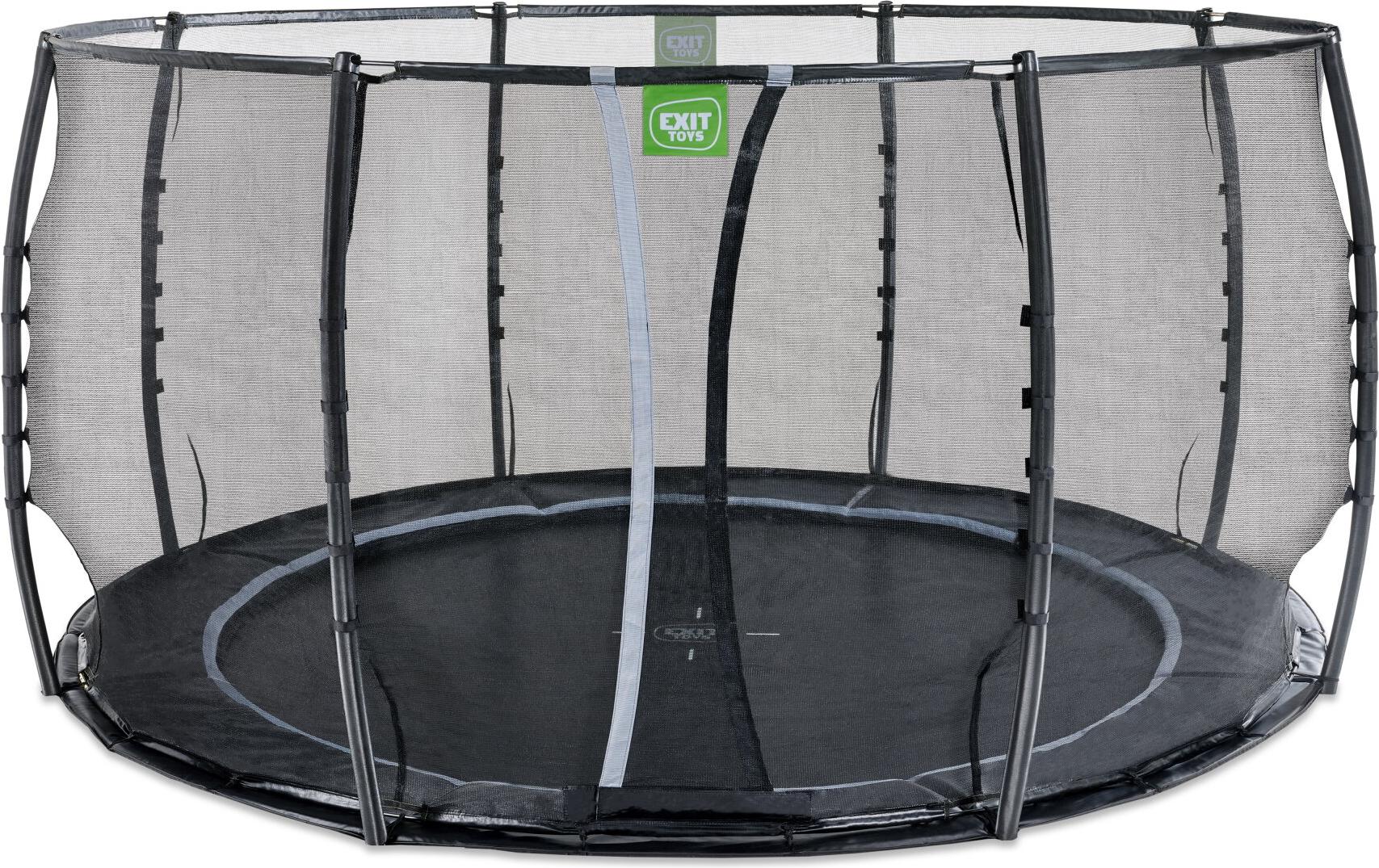 Trampolína EXIT Dynamic, priemer 427 cm, s bezpečnostnou sieťou, podlahová trampolína, okrúhla, pre deti, čierna