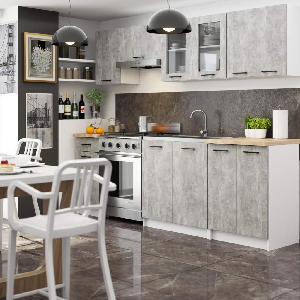 VENETI Küchenzeile für Plattenbauwohnungen 240 cm VERMINA - Beton 159-14-00023