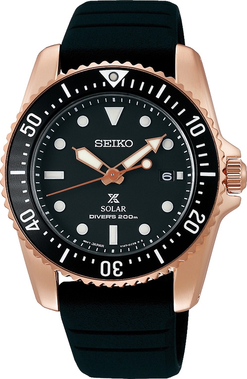 Seiko Prospex SALE SNE586P1 Sea Solar potápačské hodinky ružové zlato farebné čierne 39 mm kaliber V147