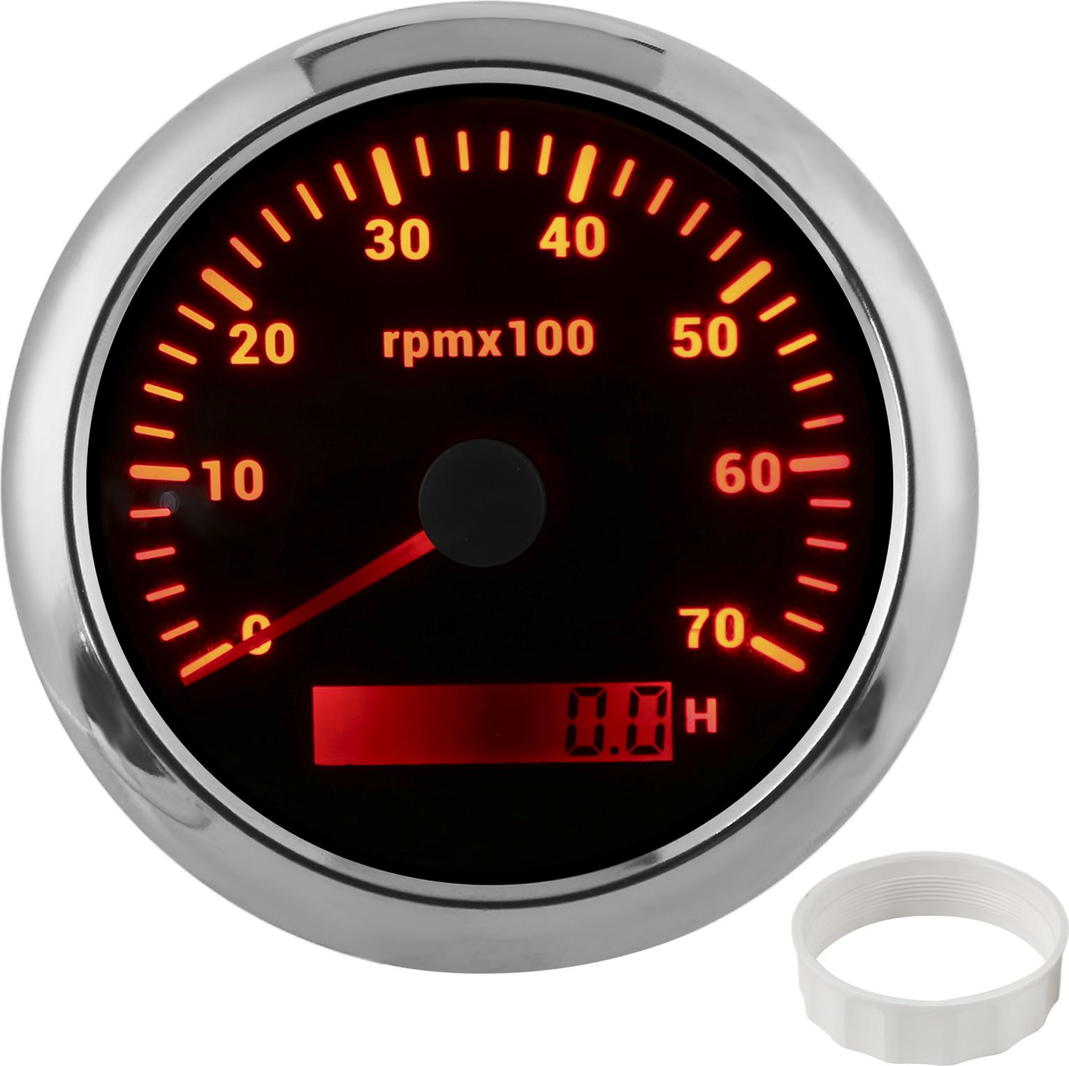 Gistuch 85 mm Tachometer 0-7000 U / min einstellbar 7 Farb Hintergrundbeleuchtung für Autobootmotor 9-32V DCBlack