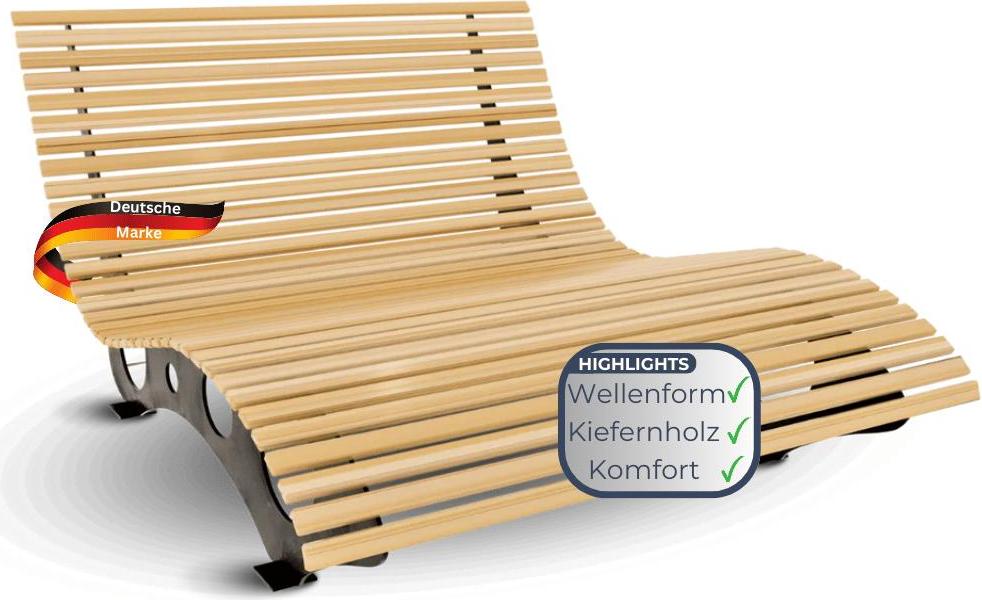 Wellenliege Doppelliege MARTEN - Massives Kiefernholz | Waldliege Waldsofa Himmelsliege Relaxliege für Garten oder Terrasse