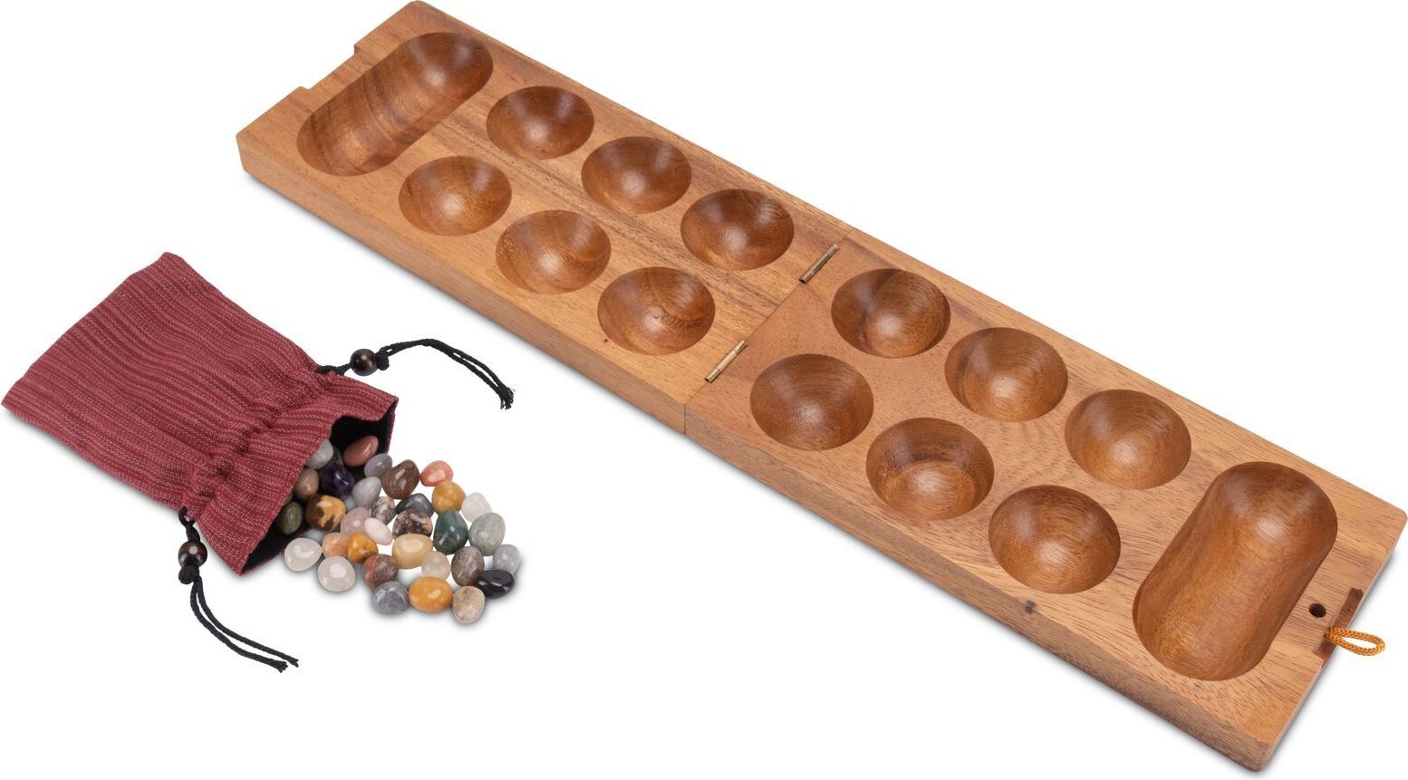 Logoplay Holzspiele Kalaha Edelsteinspiel für 2 Spieler - Spielfeld 14 x 49 cm - Hus - Bao - mit Edelsteinen 4162