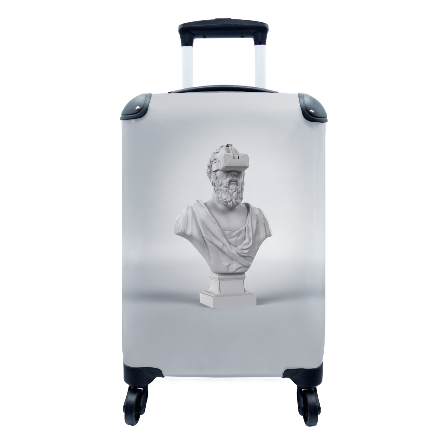 MuchoWow® Koffer Handgepäck Trolley Rollkoffer Kleine Reisekoffer mit 4 Rollen - Statue eines Mannes mit VR-Brille - Cabin Size < 55x40x23 cm & 55x40x20 cm - Fotokoffer - Kabinenkoffer - Boardgepäck - Reise-Box - Reisekoffer - Reisegepäck - Koffer mit Bild - Trolley für Kinder 68|38389472