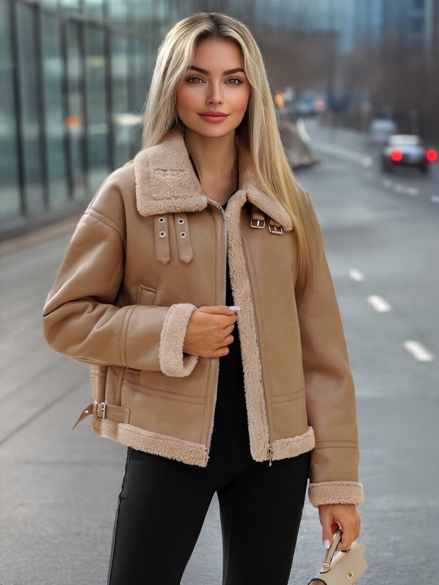 Damen Lederjacke Beige OZONEE JS/11Z8176Z M