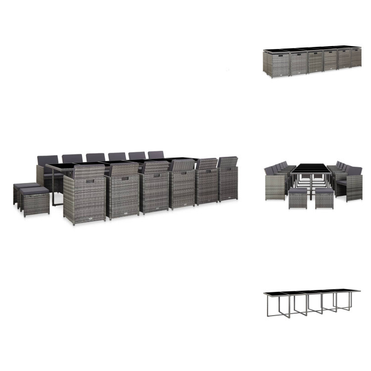 vidaXL 17-dielny záhradný jedálenský set s vankúšmi polyratan sivý - Záhradný nábytok sety