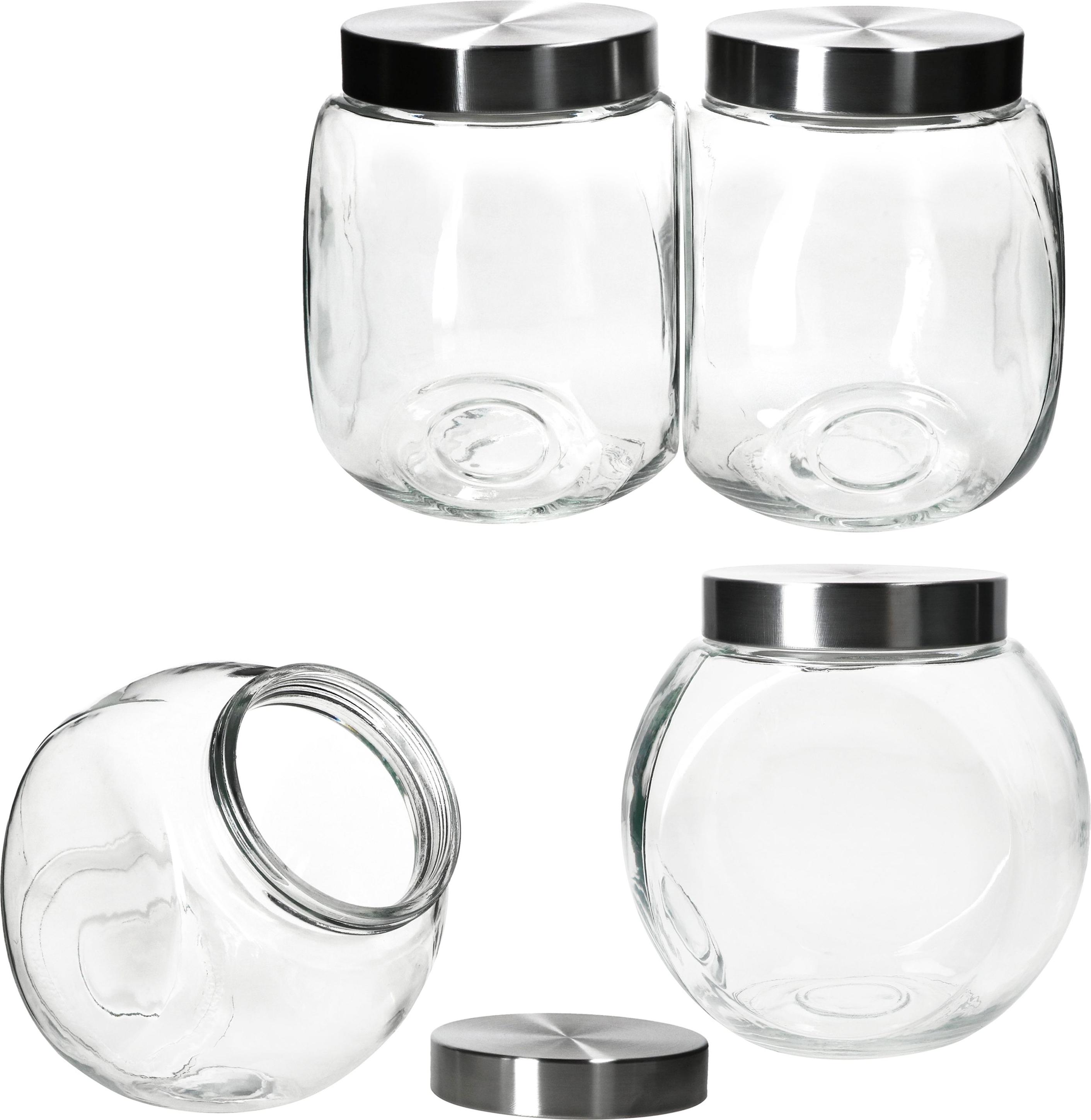 MamboCat 4x Dora Keksglas 2L Bonbonniere Glasdose mit Metall-Deckel Vorratsglas