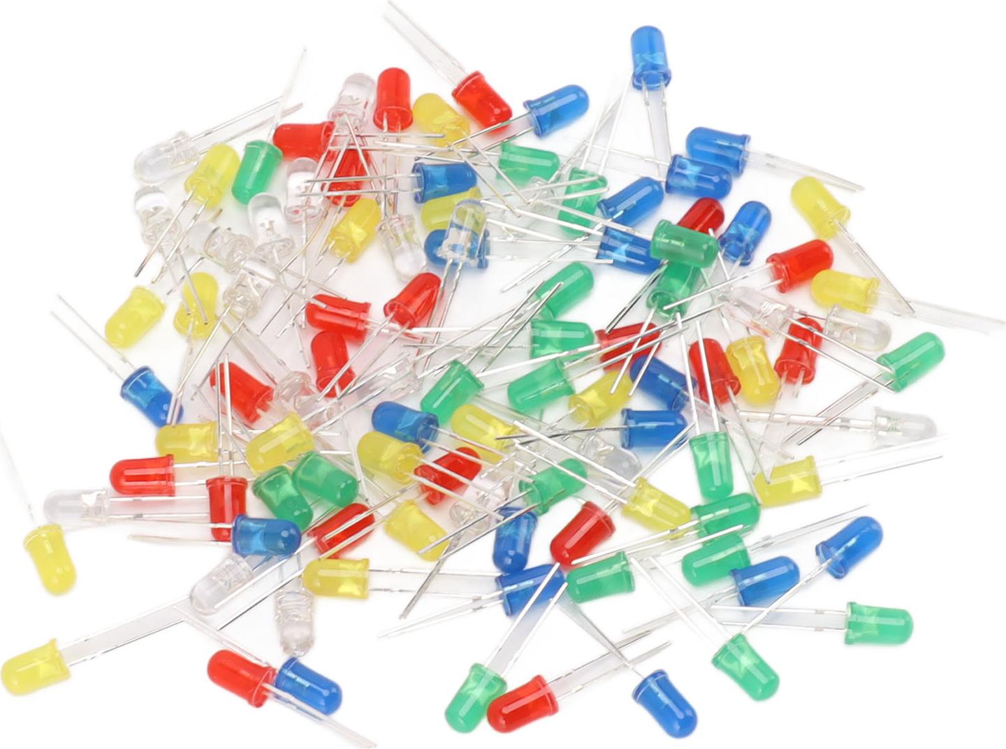 Jormftte 100 Stück 5-mm-LED-Dioden (rot, grün, gelb, blau, weiß) für Haushaltsgeräte, DIY-Projekte und Wissenschaftsprojekte KAU-HT-LR-CPK-20260314-85