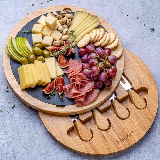 OEM Bamboe erset door hout - 30 cm runde houtene Platte mit Messer und Leiste - Holzschale für Käse und Appetithäppchen - drehbarer Holzschinkenbrett. 2026