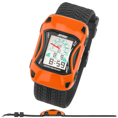 Taffstyle Kinder Armbanduhr Bunte Silikon Kinder Auto Armbanduhr Digital Quartz Alarm,Stoppuhr, Orange