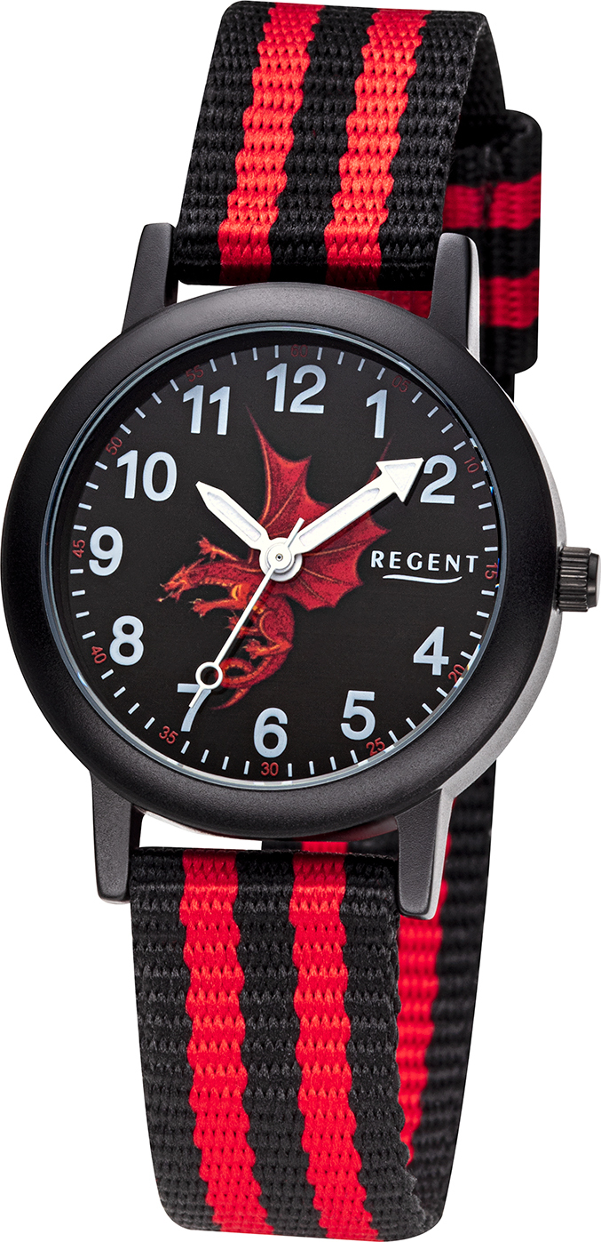 Regent Kinder Uhr F-1476 Drache, Aluminium, Textil, schwarz, rot 12400325