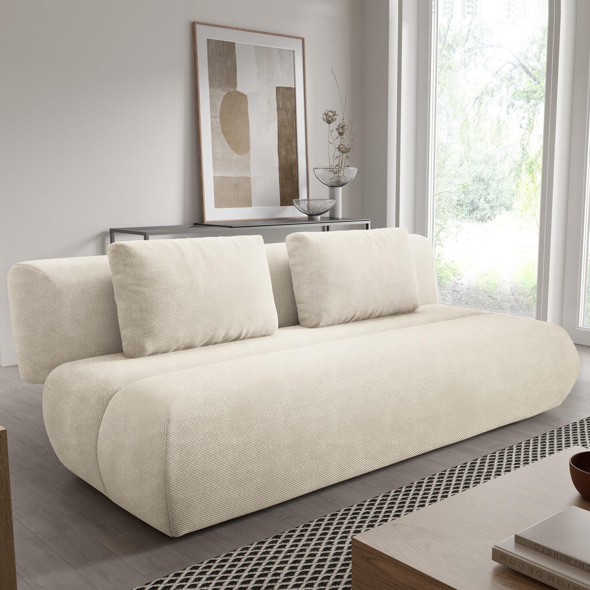 Goldstoff Sofa "DOT" Beige 2 Sitzer mit Schlaffunktion und Bettfunktion