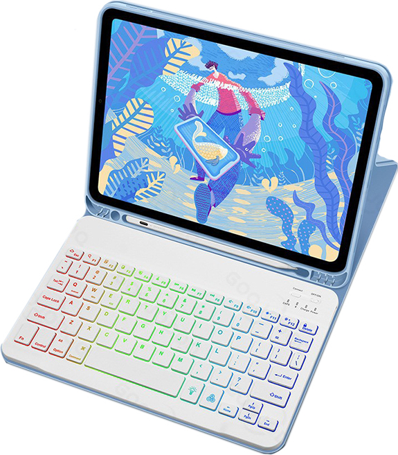 INF Lederhülle mit RGB-Bluetooth-Tastatur für iPad Blau iPad 9,7 Zoll 354368