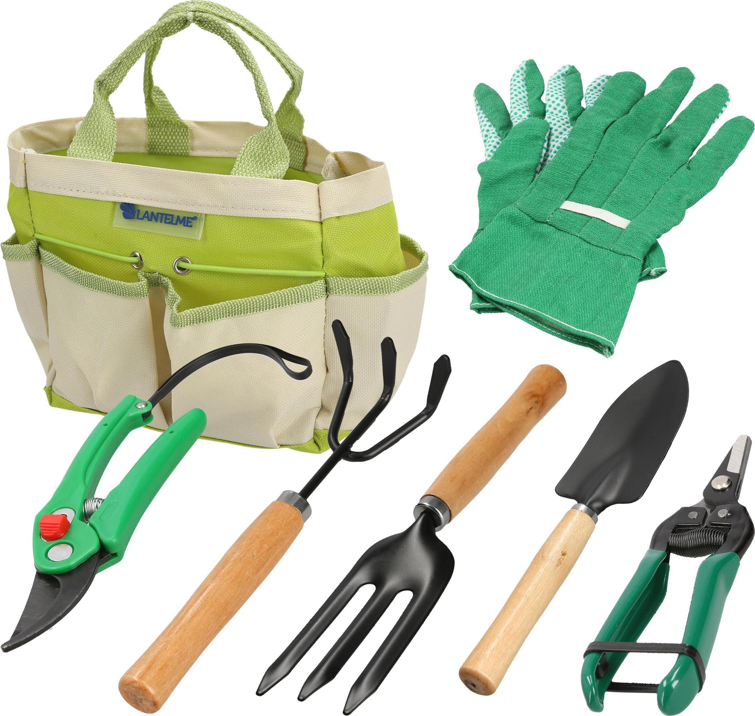 Lantelme Gartenwerkzeugset mit Tasche 7 teiliges Garten Grabpflege Pflanzenkübel Pflanzenpflege Werkzeug Set FS 001-002