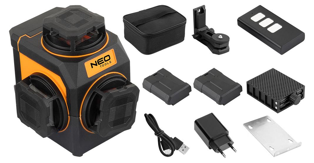NEO TOOLS 3D Kreuzlinienlaser Grüne Linie 12 Linien 30m IP54 2x Akku Koffer