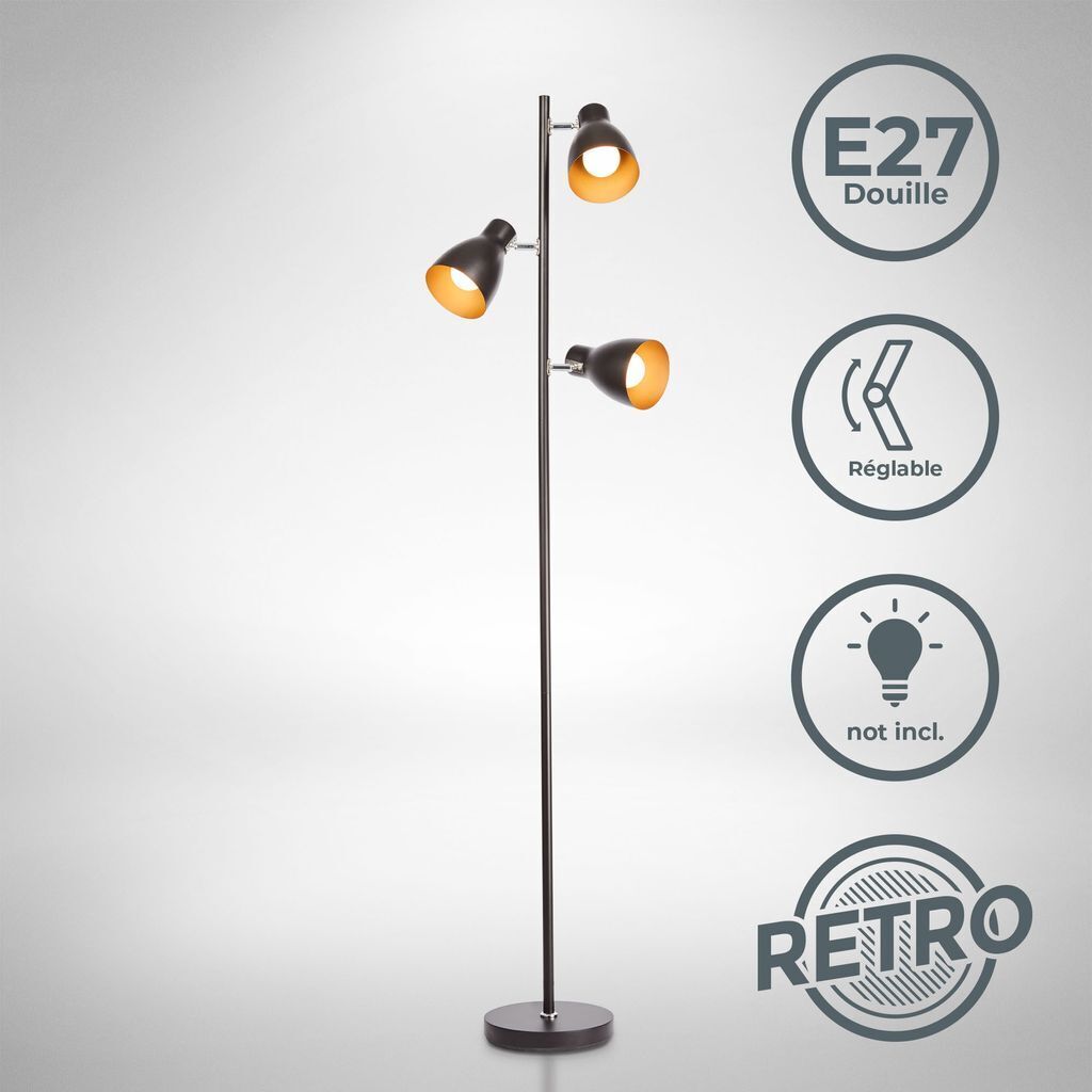 B.K.Licht Stehleuchte Design Stehlampe Standleuchte Stand Lampe Metall 3-flammig schwarz BKL1199
