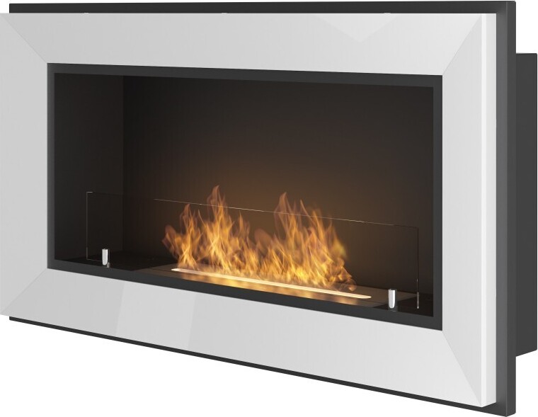 Rám 900 SimpleFire vstavaný krb na bioetanol v bielej farbe so sklom