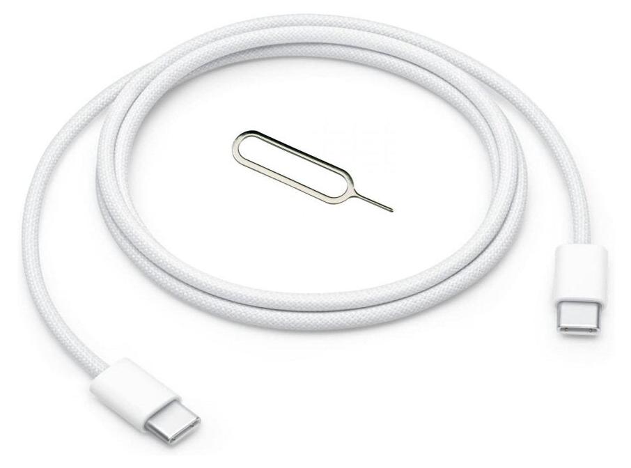 FoneFunShop 1 m, 60 W, USB-C auf USB-C, gewebt, weiß, mit SIM-Auswurftool
