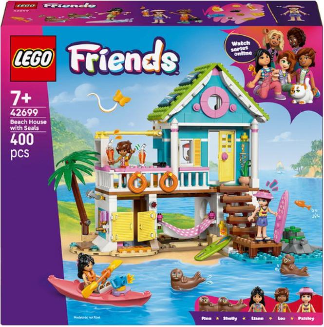 LEGO Friends Strandhaus und Seehunde, Bauset für Kinder ab 7 Jahren, 3 Mini-Puppen, 2 Seehunde, mit Zubehör