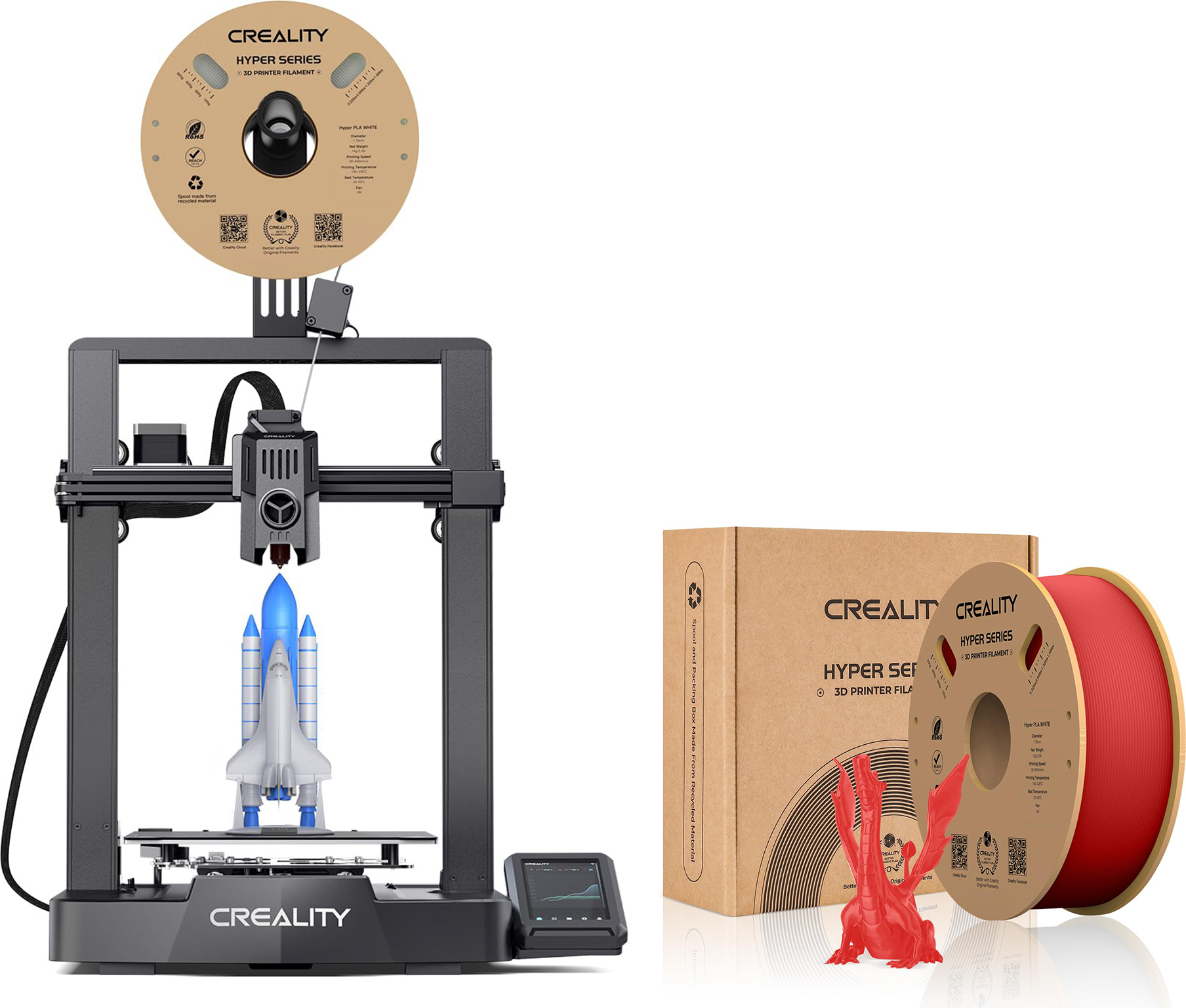 CREALITY 3D Creality Ender 3 V3 KE 3D Drucker+1kg Creality Hyper Seriers 1.75mm PLA Filament(Rot) Creality Ender-3 v3 ke