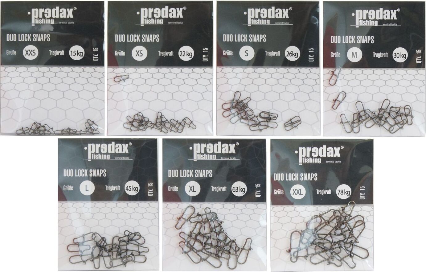 Predax Duo Lock Snap - 15 Snaps , Größe/Tragkraft:Gr. XXL / 78kg PX-DLS-006