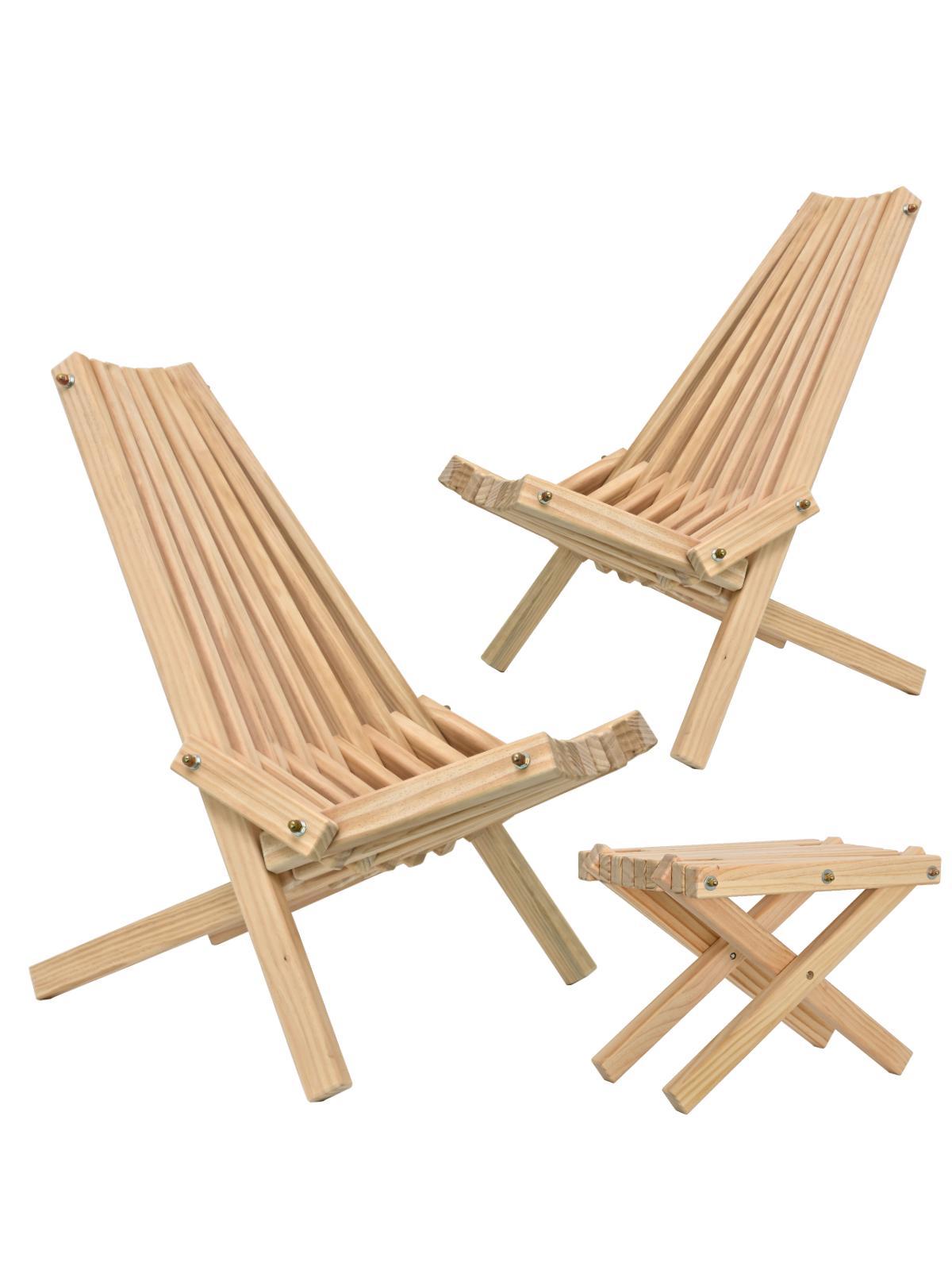 holz4home® Skandinavisches Liegestuhl Set aus massivem Kiefernholz Holzstuhl I Wellnessstuhl Stuhl für Garten, Terrasse Wellnessbereich I Sitzgruppe H4H355.356