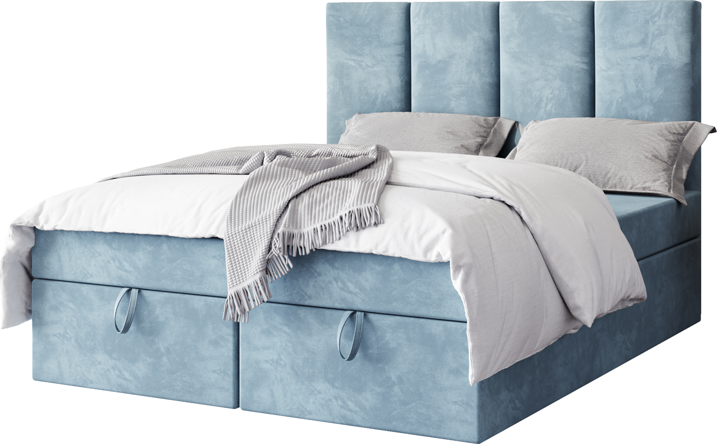 FURMEB24 - MALMO 180 x 200 cm Boxspring posteľ s dvoma zásuvkami - Čalúnená posteľ s dreveným rámom - Manželská posteľ s vysokým čelom - Magic Velvet - Svetlomodrá
