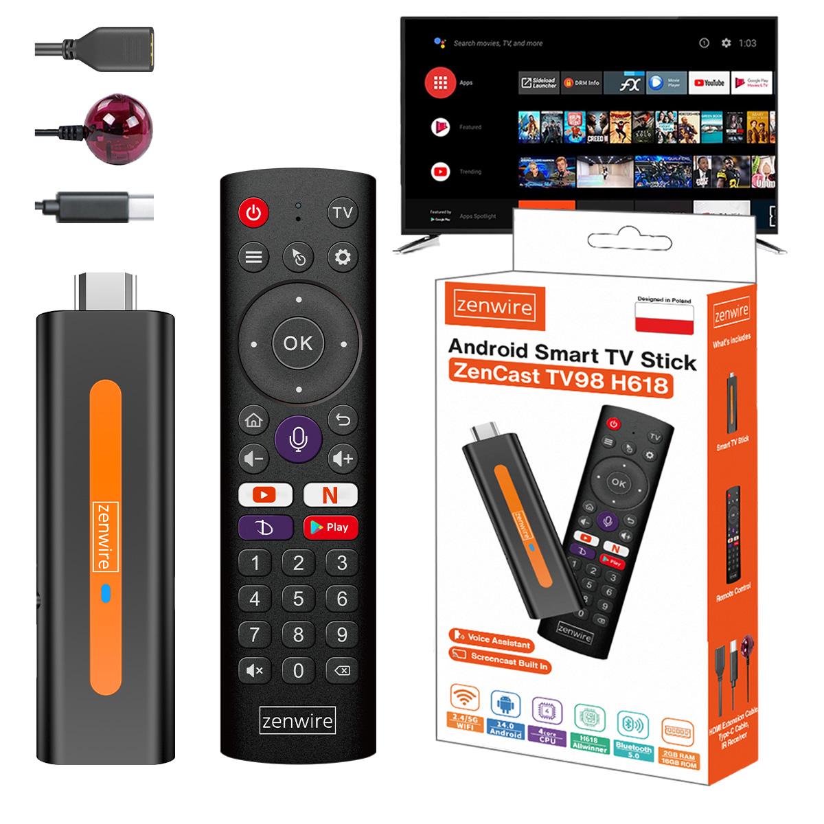 Multimedia-Player Android 14 Smart TV Stick Box WiFi 2/16 Zenwire ZenCast TV98 H618 8743978