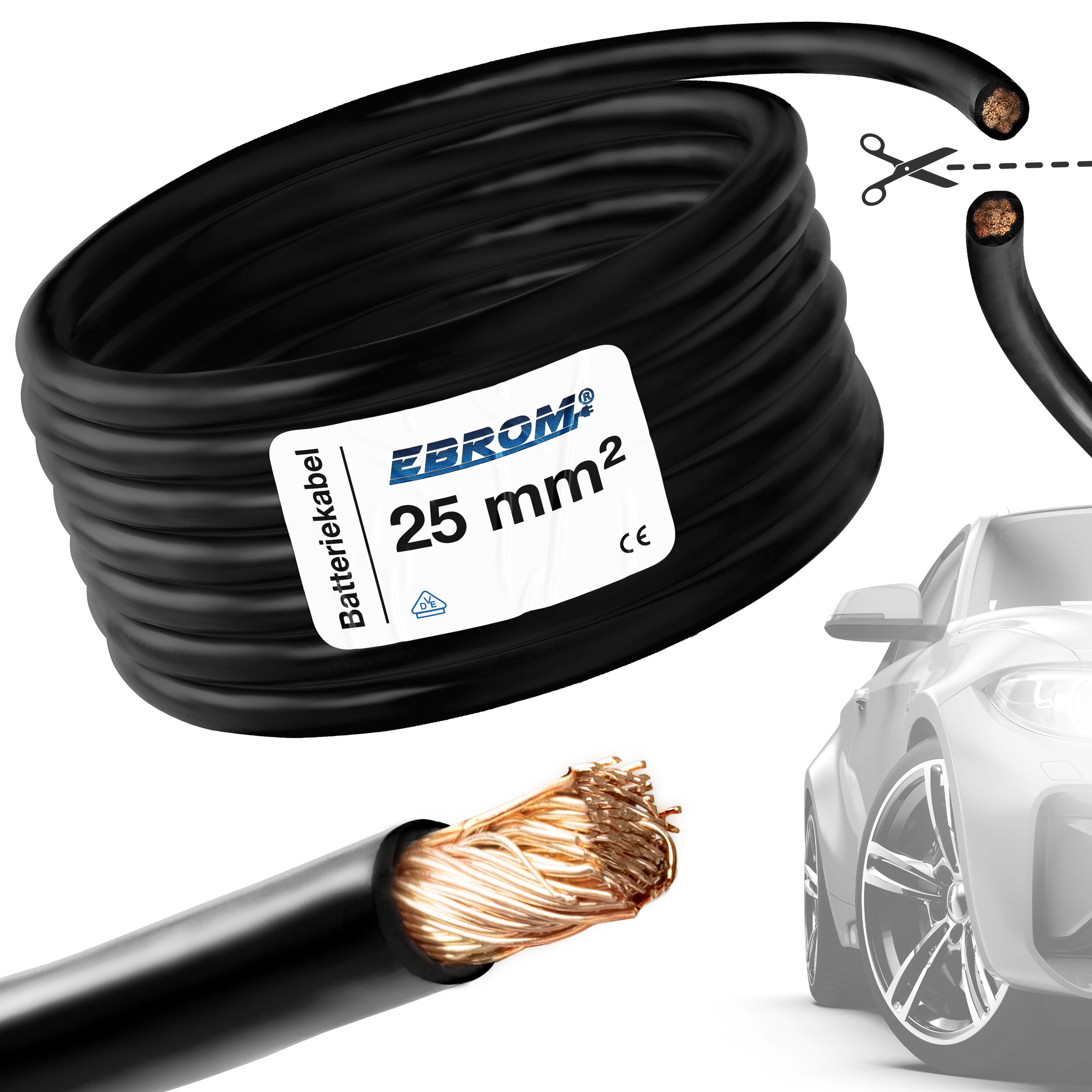 1m Batteriekabel Aderleitung 16 mm² H07V-K Stromkabel Kabel schwarz
