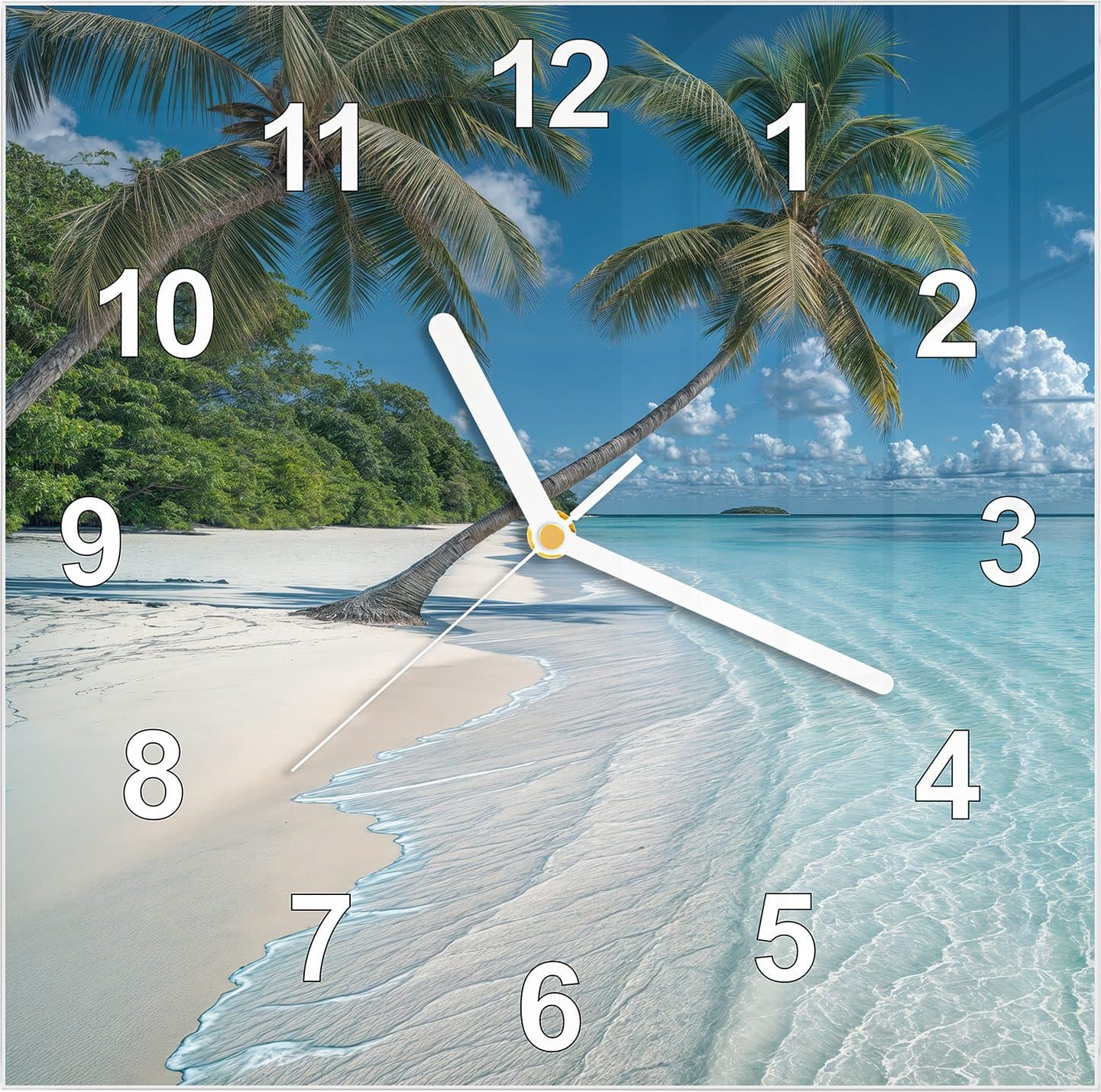 Primedeco Wanduhr aus Glas mit Motiv Strandurlaub- 30 x 30 cm - inkl. Aufhängesystem