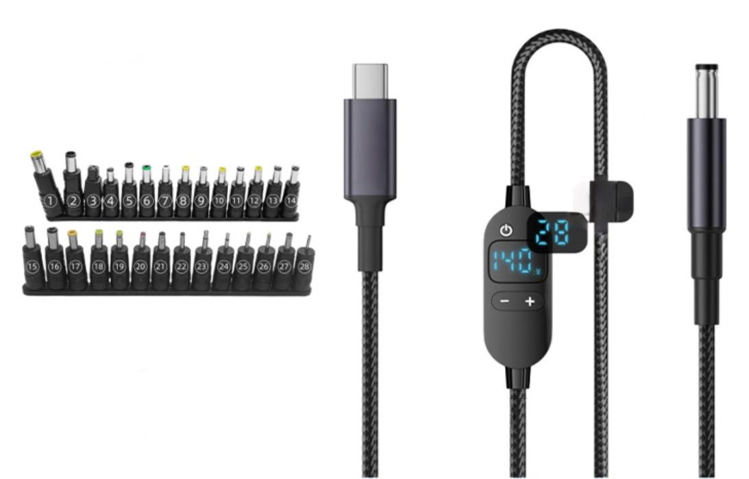 INF USB-C zu DC Kabel 140W mit Display, 1,5m TPE+PVC für Router und Laptop 420599