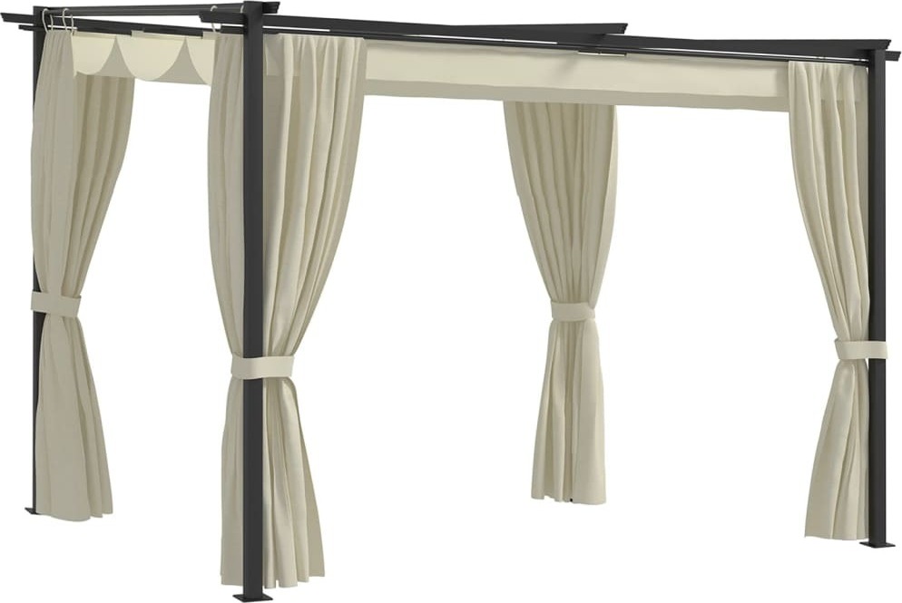 Pavillon mit Vorhängen 3 x 3 m Creme Stahl