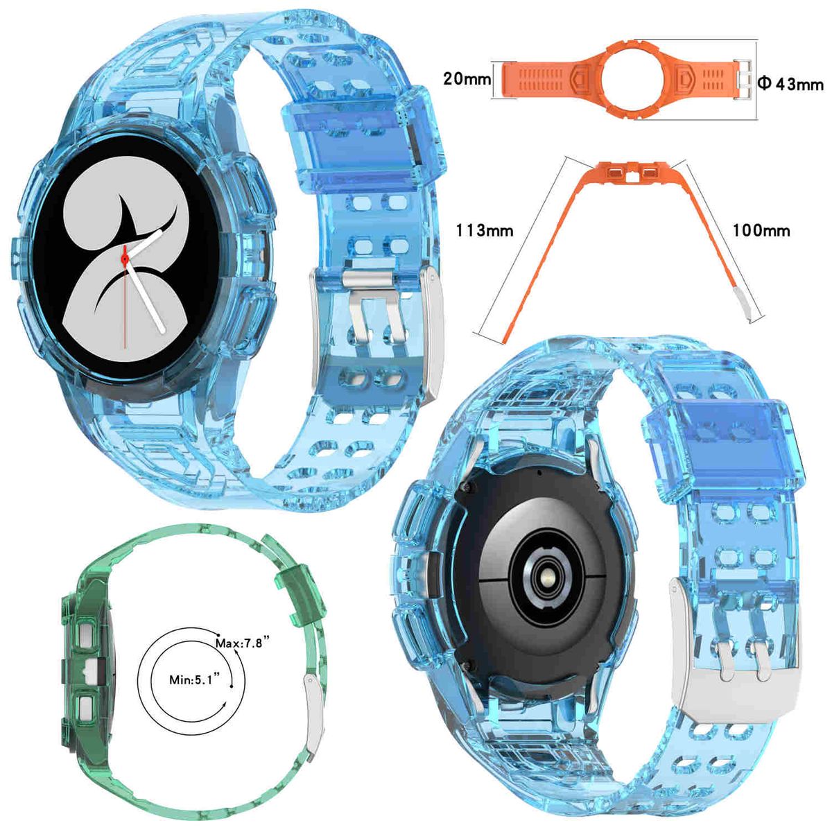 Pre Samsung Galaxy Watch 4 Classic 46mm plastový / silikónový remienok s ochranným puzdrom Watch Watch Light Blue Náhradný remienok na ruku