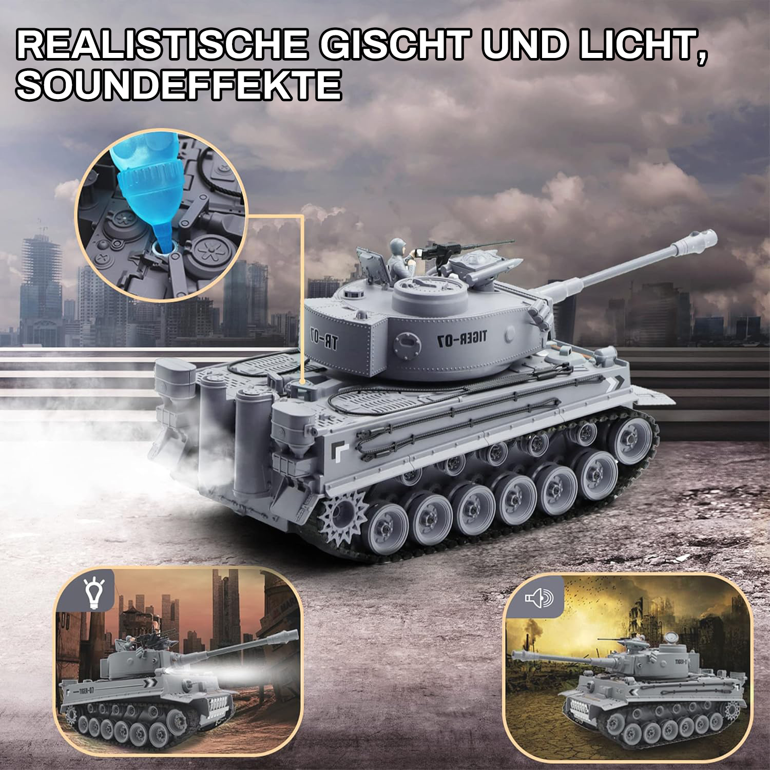 ESUN RC-Auto Ferngesteuerter Panzer 2,4 GHz, RC Tank Spielzeug mit Schussfunktion